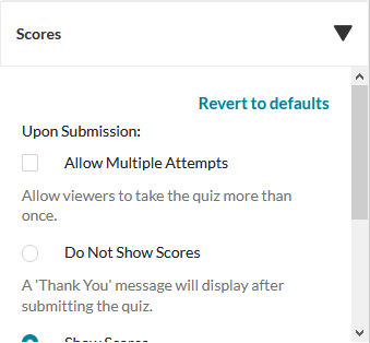 Quiz scores options