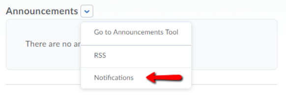 Access notifications from announcements menu