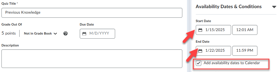 Screenshot of calendar interface to enter start and end dates.