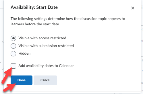 Screenshot showing interface for the calendar and discussions, with the option to add availability dates visible.