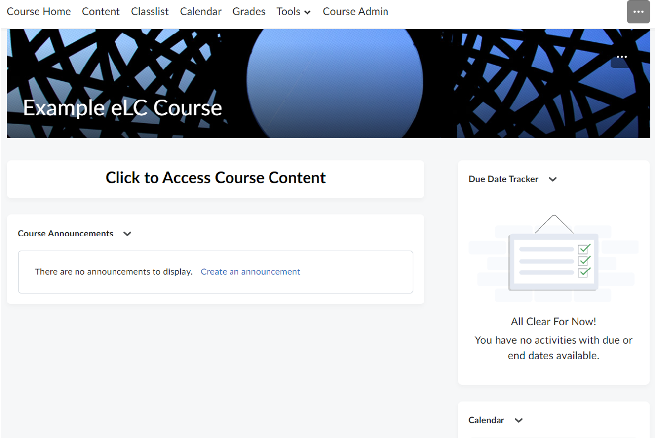 Newly selected course homepage