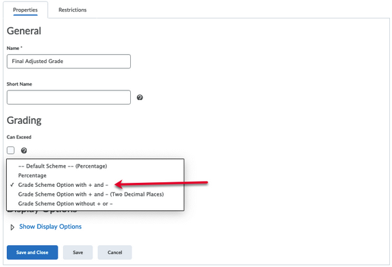 Grade Scheme option with + or -