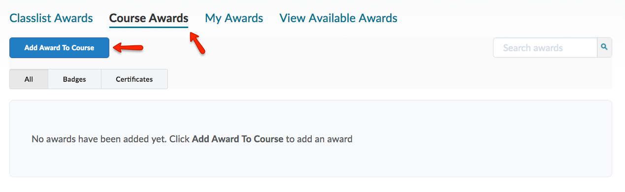 Click Course Awards. Click Add Award to Course.