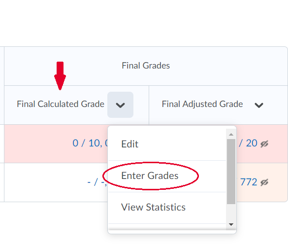 Select enter grades under final calculated grade