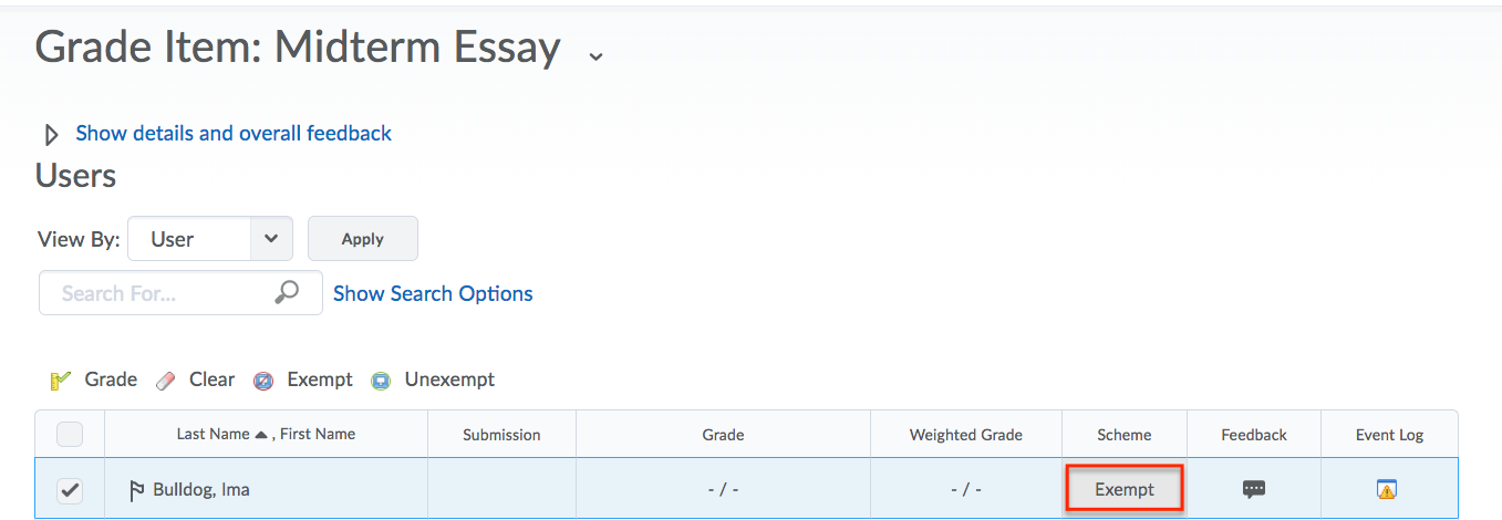 Exempt should now be displayed in the Weight category.