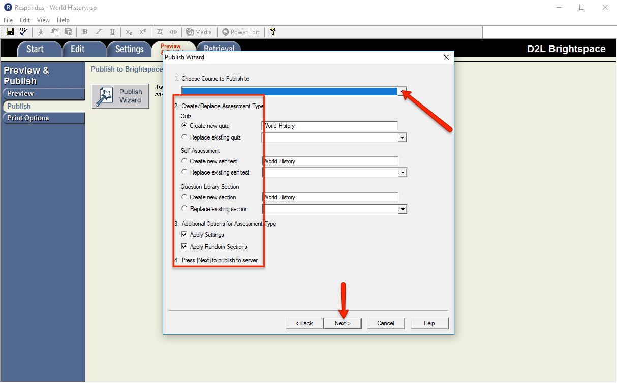 Choose the course and assessment type. Click next.