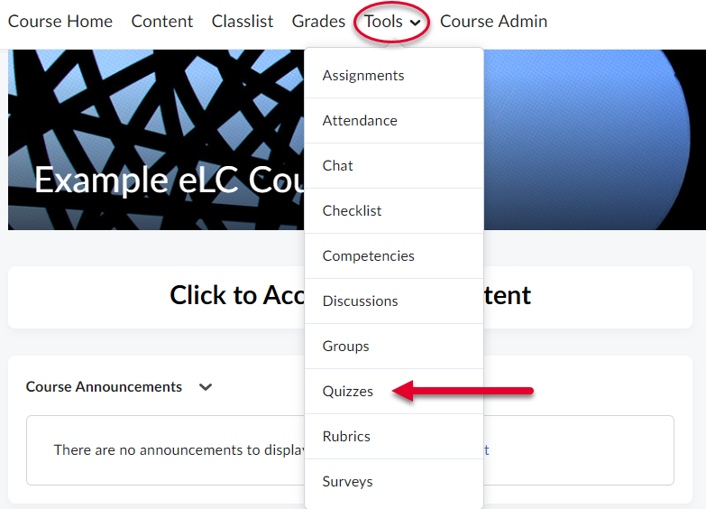 From the course navbar, select Quizzes.