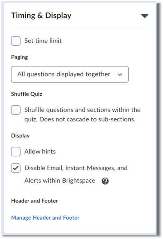 Timing and display dropdown menu