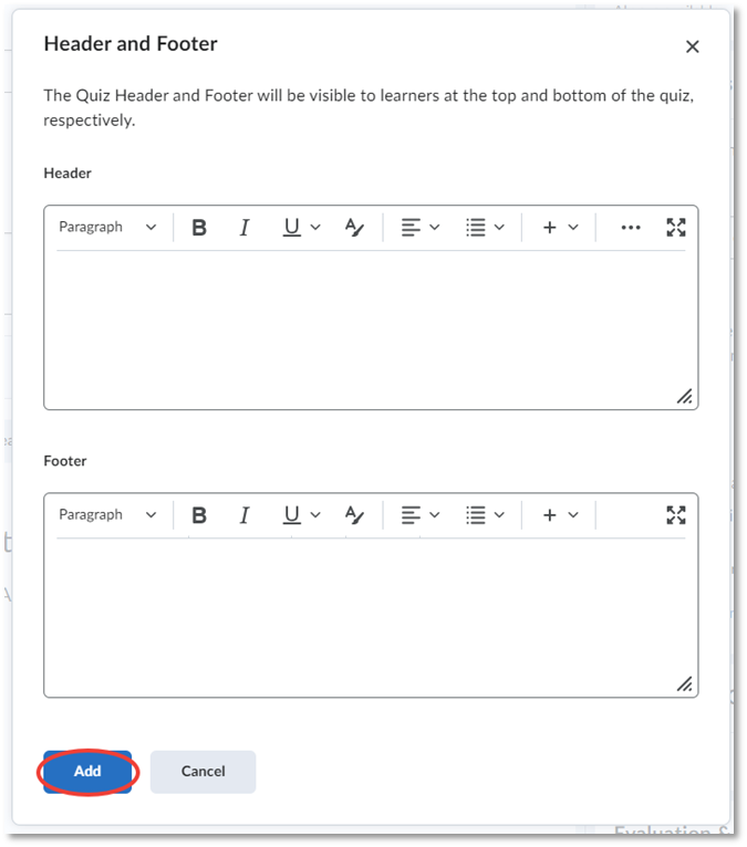 Header and footer editing pane