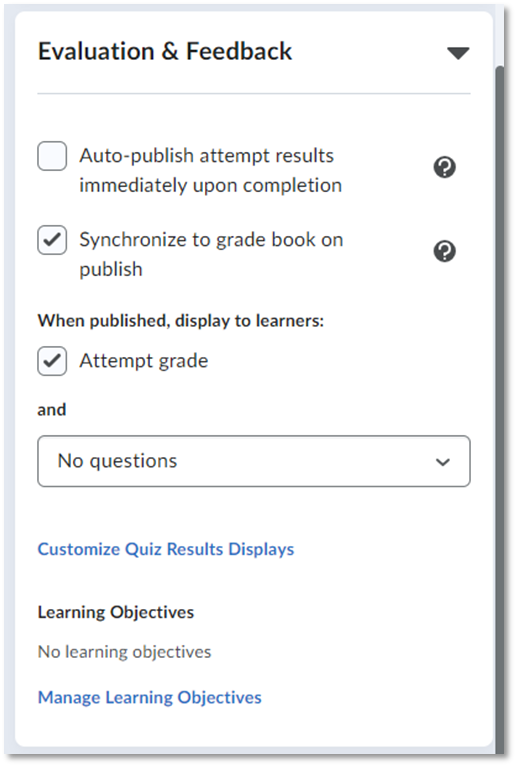 Evaluation and feedback dropdown menu