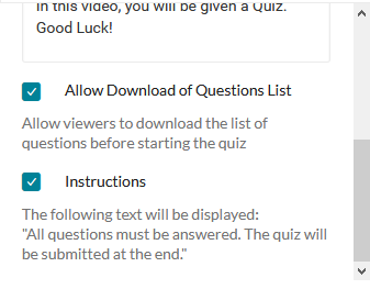Quiz details options