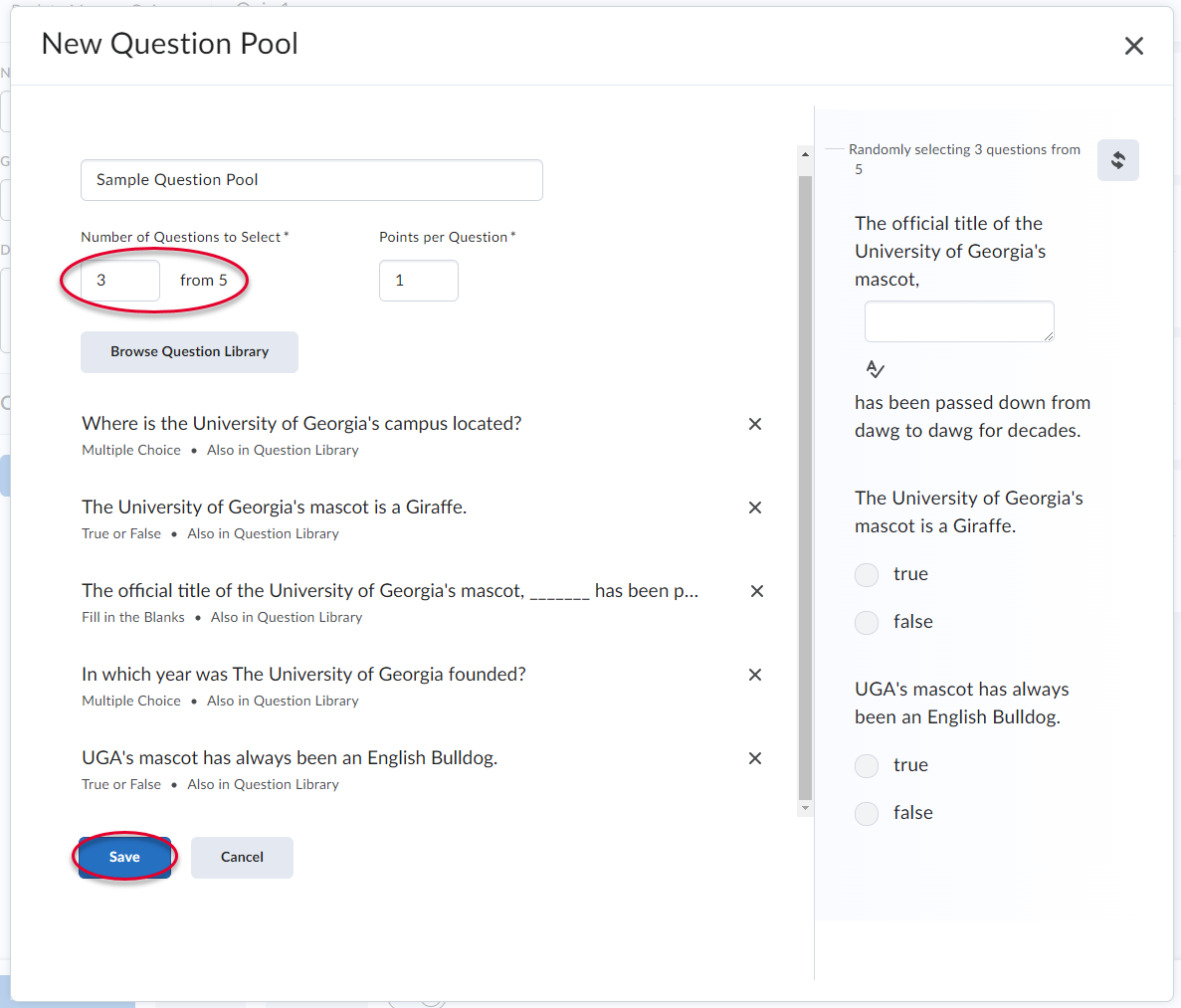 Save question pool changes.