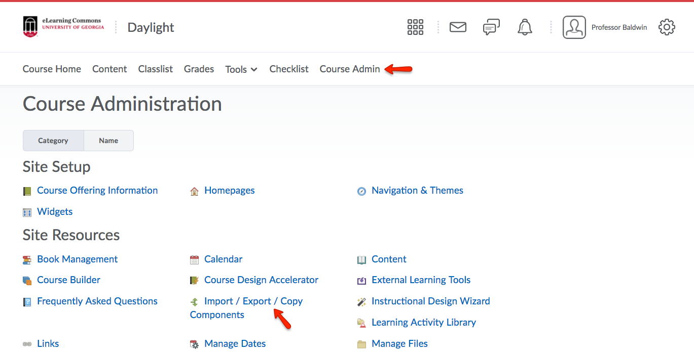 Click Course Admin. Select Imporant/Export/Copy Components.