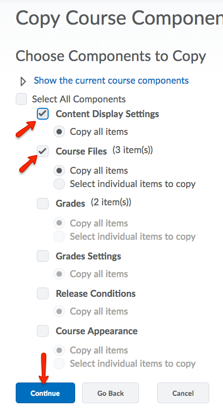 Select the components you wish to copy.