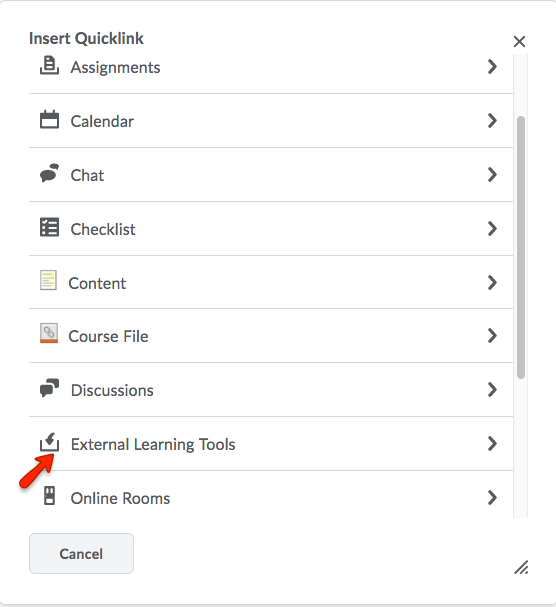Click External Learning Tools. 
