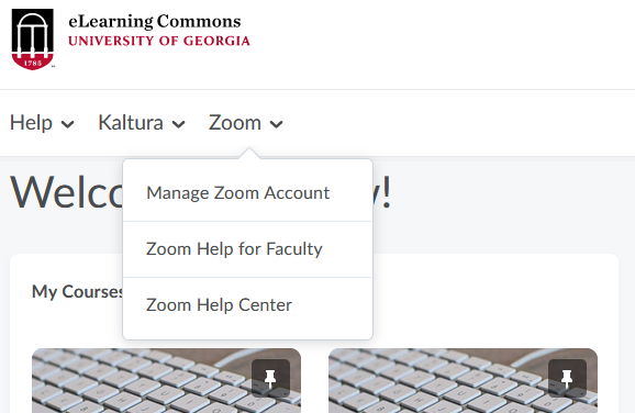 Zoom menu on eLC homepage navbar