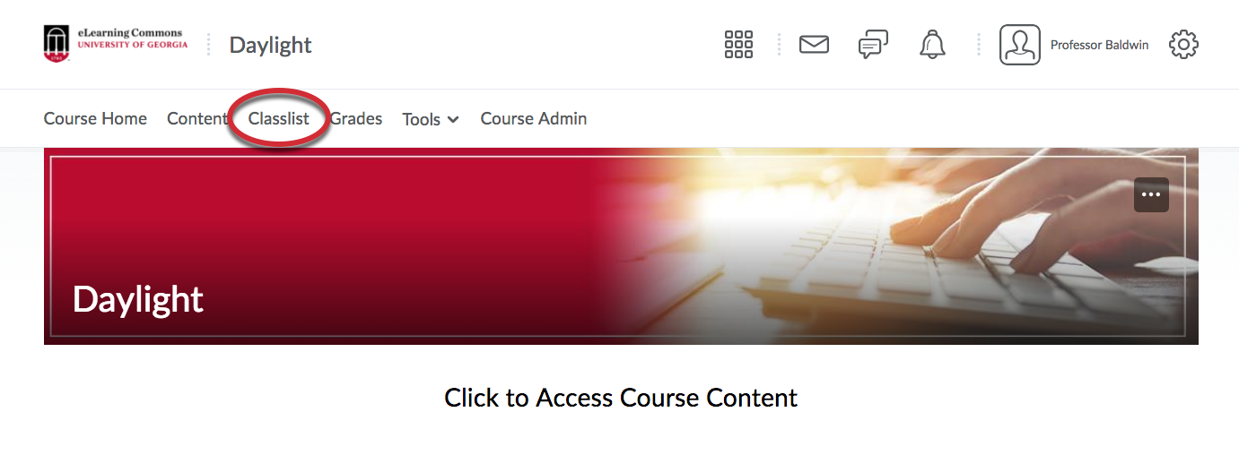 Select the Classlist link from the Course Navbar.