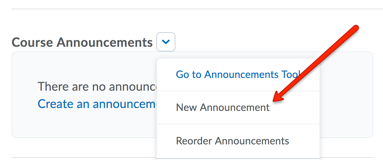 Announcements drop-down menu