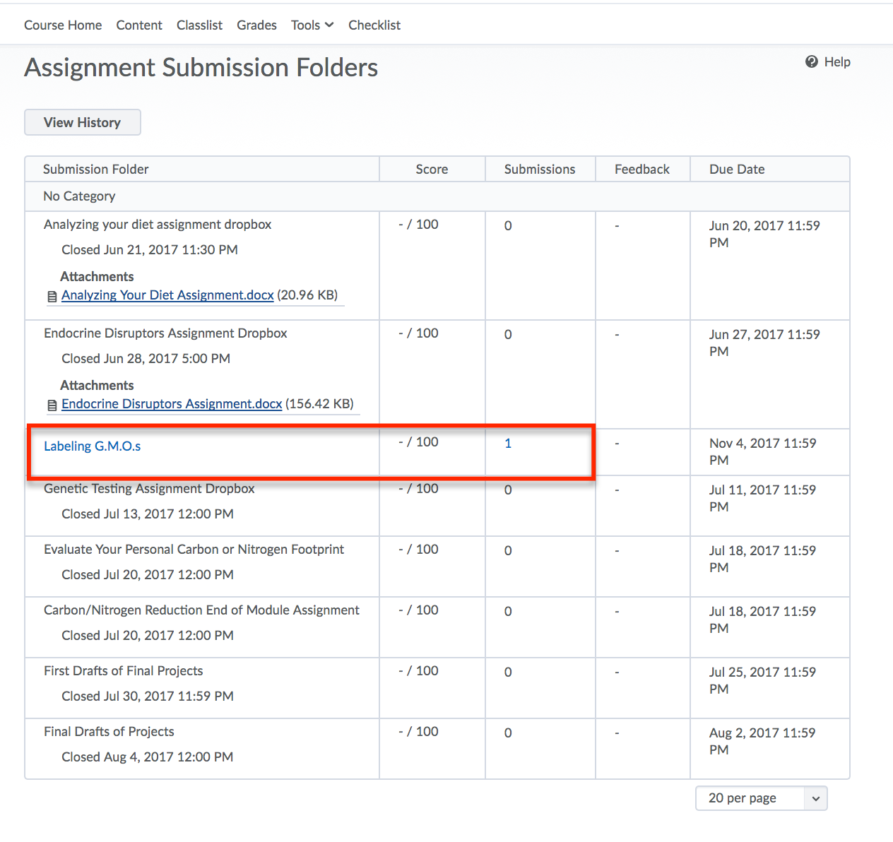 Assignment check submission