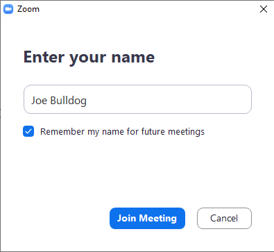 Entering a name in the Zoom app