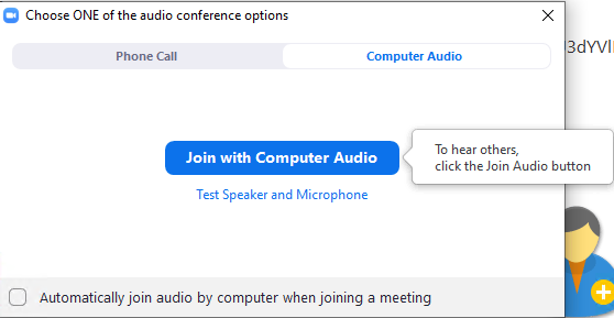 Audio conference options in Zoom App