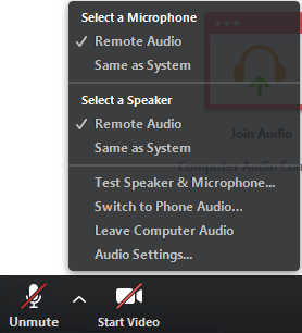 Audio settings menu in a Zoom meeting