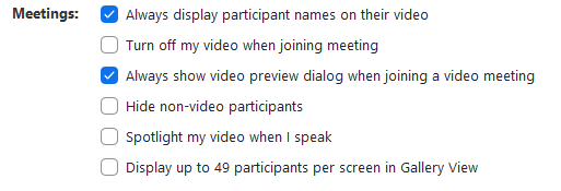 Additional video settings in Zoom app