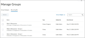 Screenshot of Recycling Bin in (new) Manage Groups user interface.